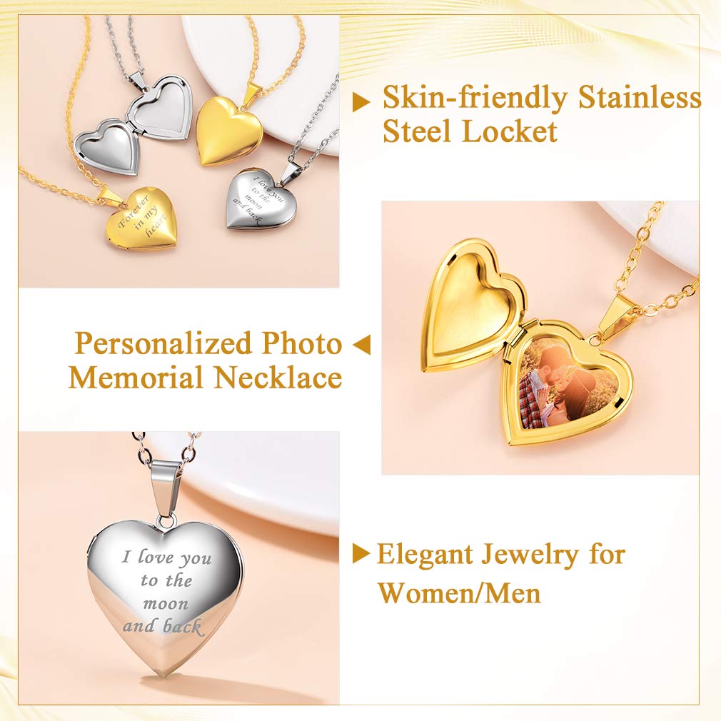 Custom4U Collana Donna Personalizzata Locket Argento Oro Foto Testo Inciso Nome Data in Acciaio Inox 316L Antiallergico Catena 50+5 CM Collana Mamma Fidanzata Confezione Regalo Creativo