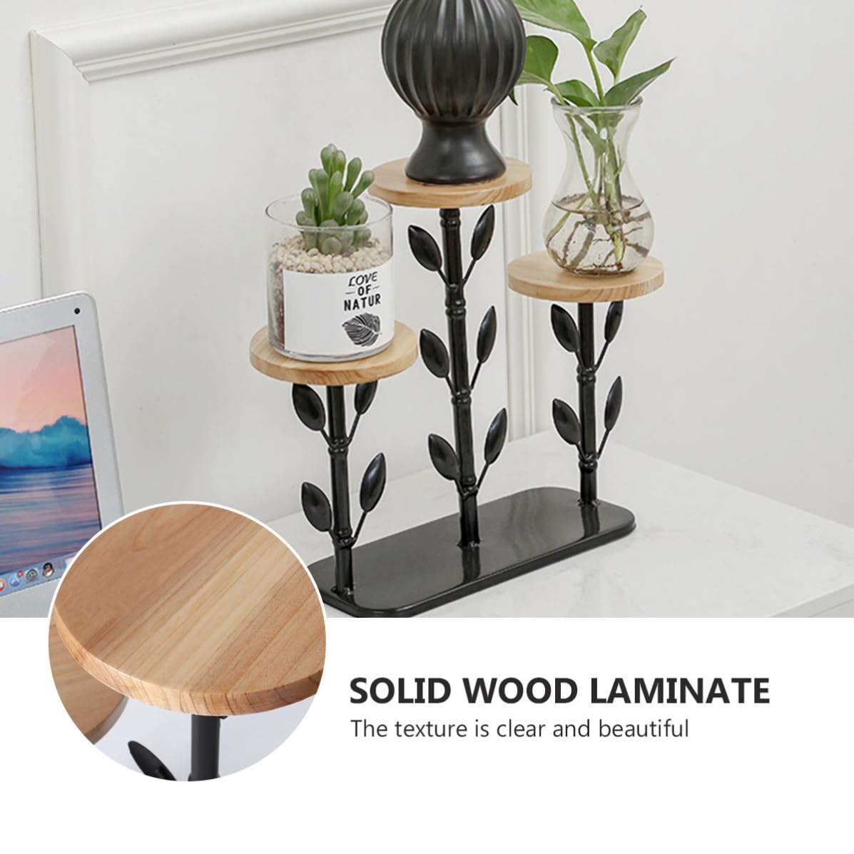 Espositore per Piante in Ferro e Legno Nero, Decorativo
