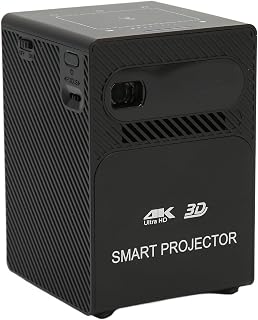 3D Mini Projector, 4K DLP 4G RAM 64G ROM Portable Projector BT 5G WiFi Remote Control, 100‑240V Rechargable Cordless Projector for Office Family (Black)