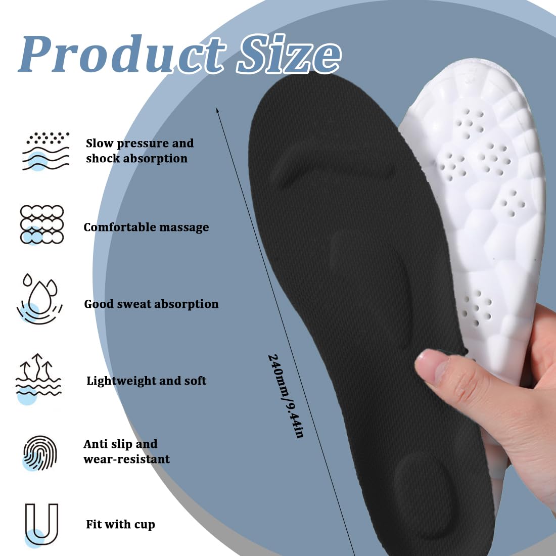 Plantillas Memory Foam Alivio Dolor Talón Plano Absorción Impactos Antifatiga 37-38 Negro