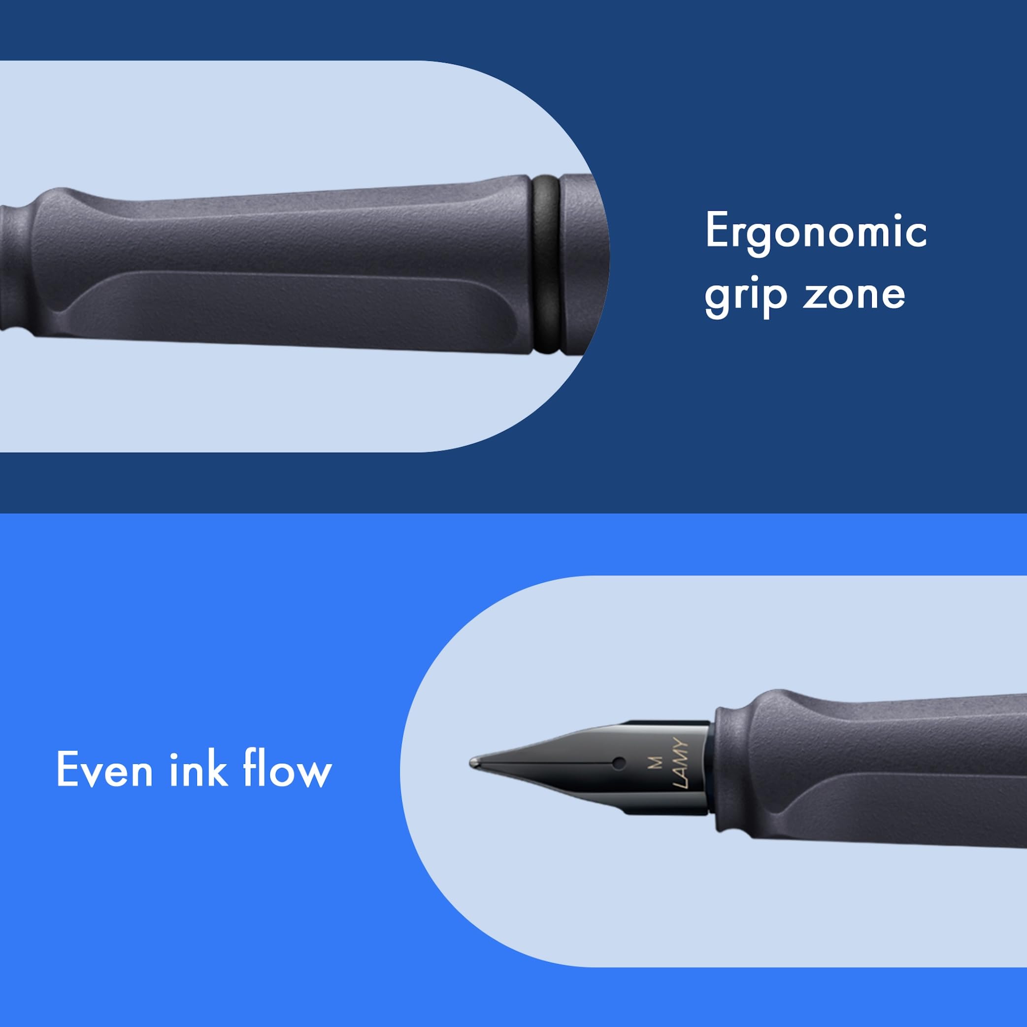 LAMY safari steel black, Fountain Pen with ergonomic grip & polished Left-Handed steel nib (LH) in size M - Image 2