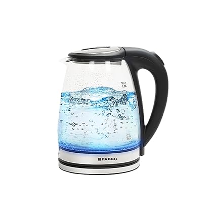 Faber 1.8L Electric Glass Kettle | 1500W | 2mm Borosilicate Glass | Dry Heat Protection | LED Illumination | Detachable Non-Slip Base | 1 Year Warranty | FWK 1.8L GL BK