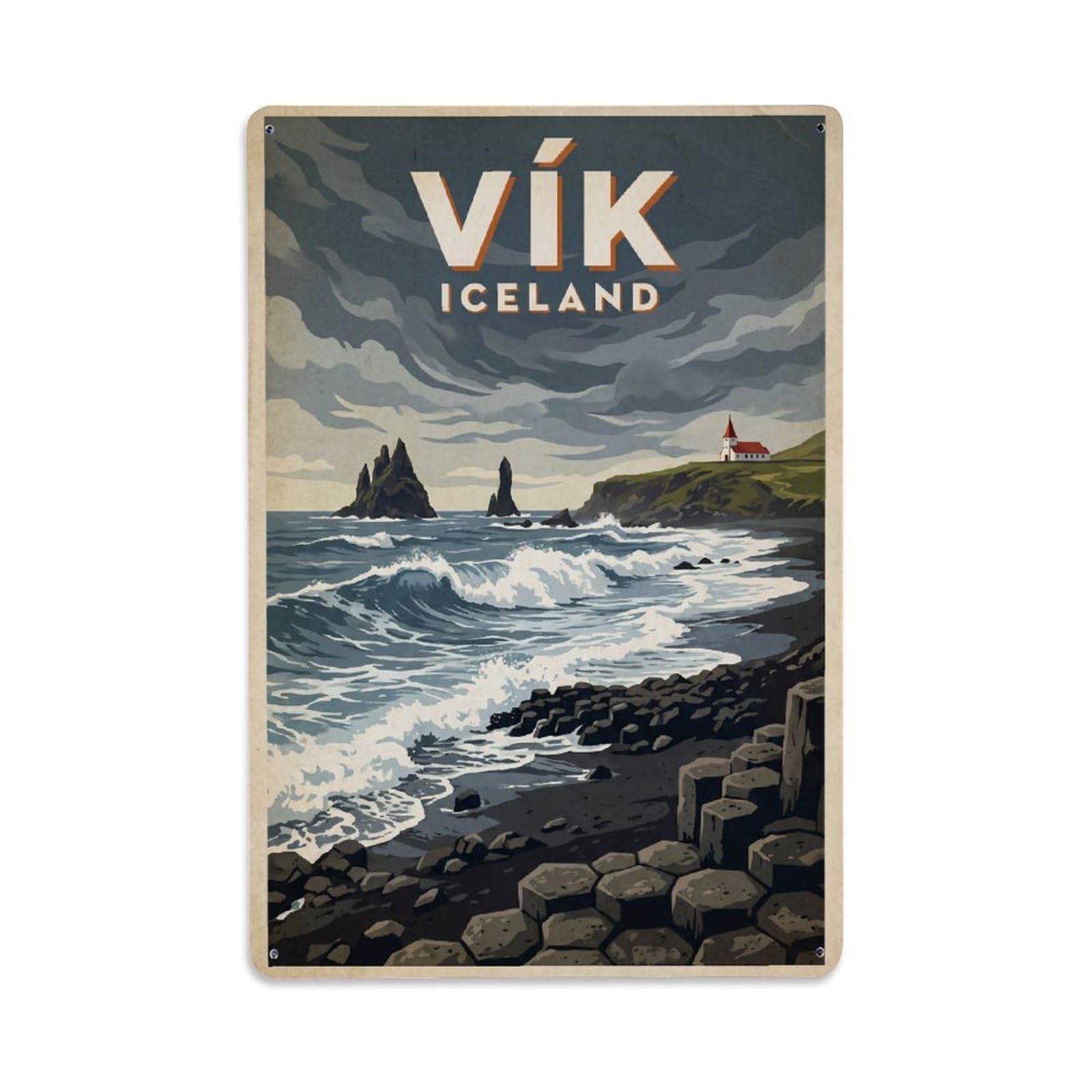 Retro Iceland Vik Travel Metal Tin Sign
