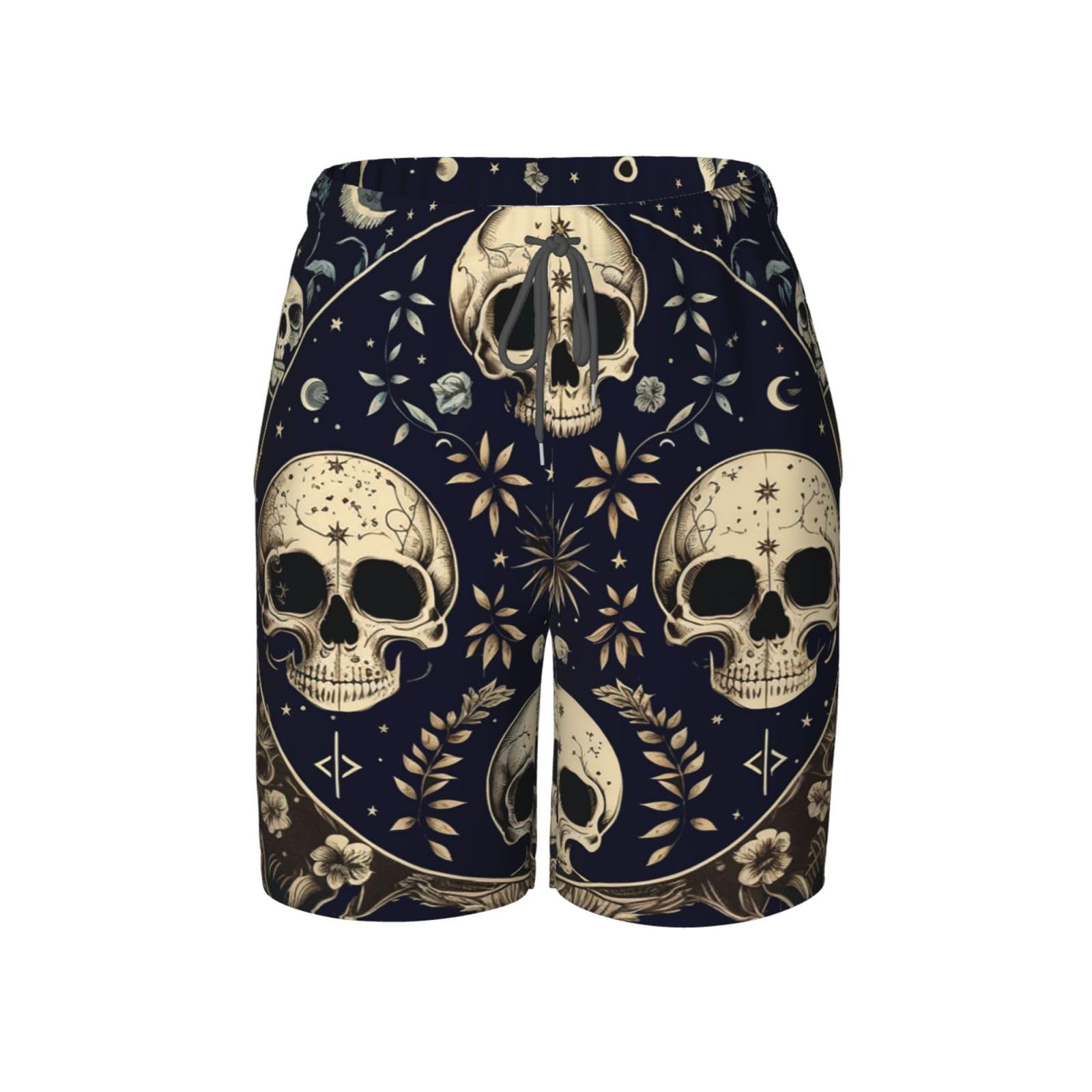 HERRECX Abstract Skull Moon Phases Mystic Vintage Boys Swim Trunks Swim Board for Teen Kid Shorts Surf Swimming Beach Trunks X-Large Black