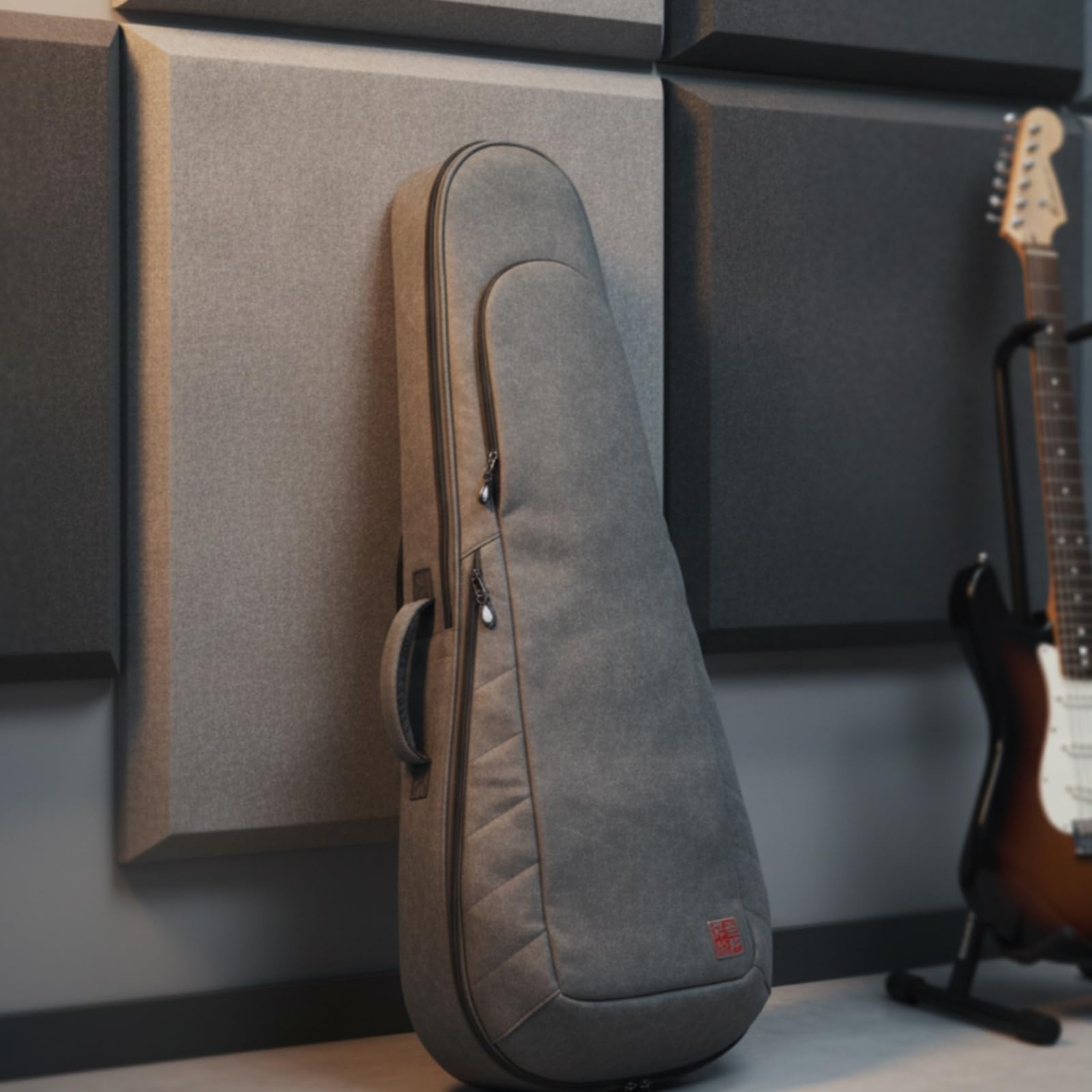 Industrial Carry Case Borsa Doppia Chitarra Elettrica Custodia Trasporto con Ruote Struttura Robusta Interno Antigraffio Maniglia E Spallacci Tasche, Array, Grigio