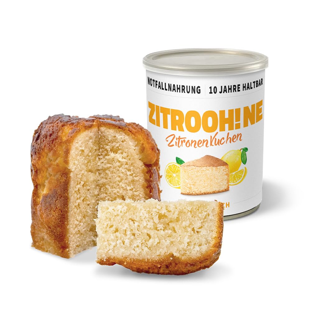 ration1 Dosenbrot 2x 350g und Dosenkuchen 2x 360g, 10 Jahre haltbar | Zitronenkuchen, Roggen-Mischbrot in Scheiben, fertig gebacken, für Wandern, Camping, Outdoor, Notfallnahrung