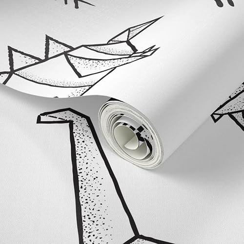 Miniatura 2 de Spoonflower Papel tapiz autoadhesivo de 12 x 2 pies  Dinosaurios Origami Negro Blanco Geométrico Monocromo Papel pintado extraíble personalizado