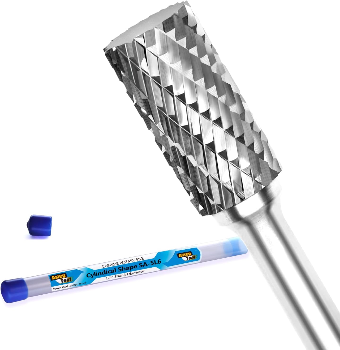 SA-5L6 Tungsten Carbide Burr Lengthened Rotary File Cylindrical Shape Double Cut for Die Grinder Drill Bits 1/4'' Inch Diameter of Shank and 1/2'' Inch Diameter of Cutter 1'' Inch Cutter Length