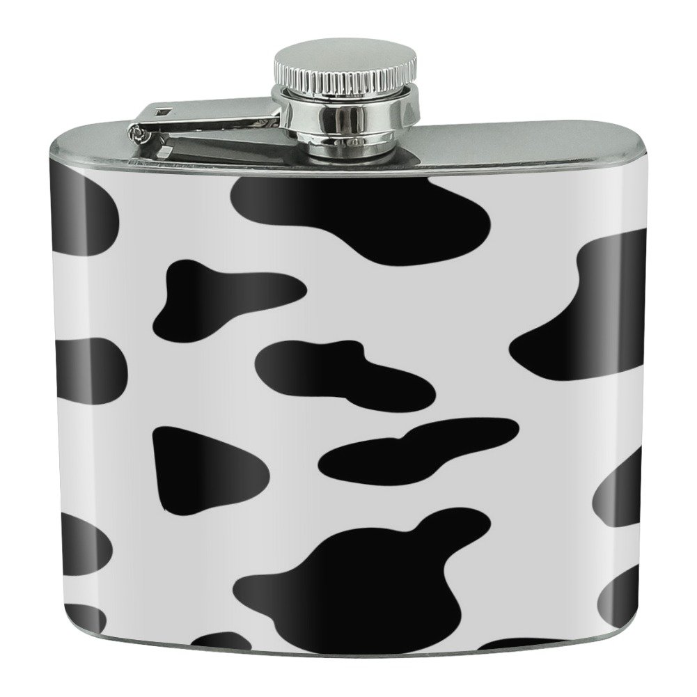 Cow Print Black White Stainless Steel 5oz Hip Drink Kidney Flask