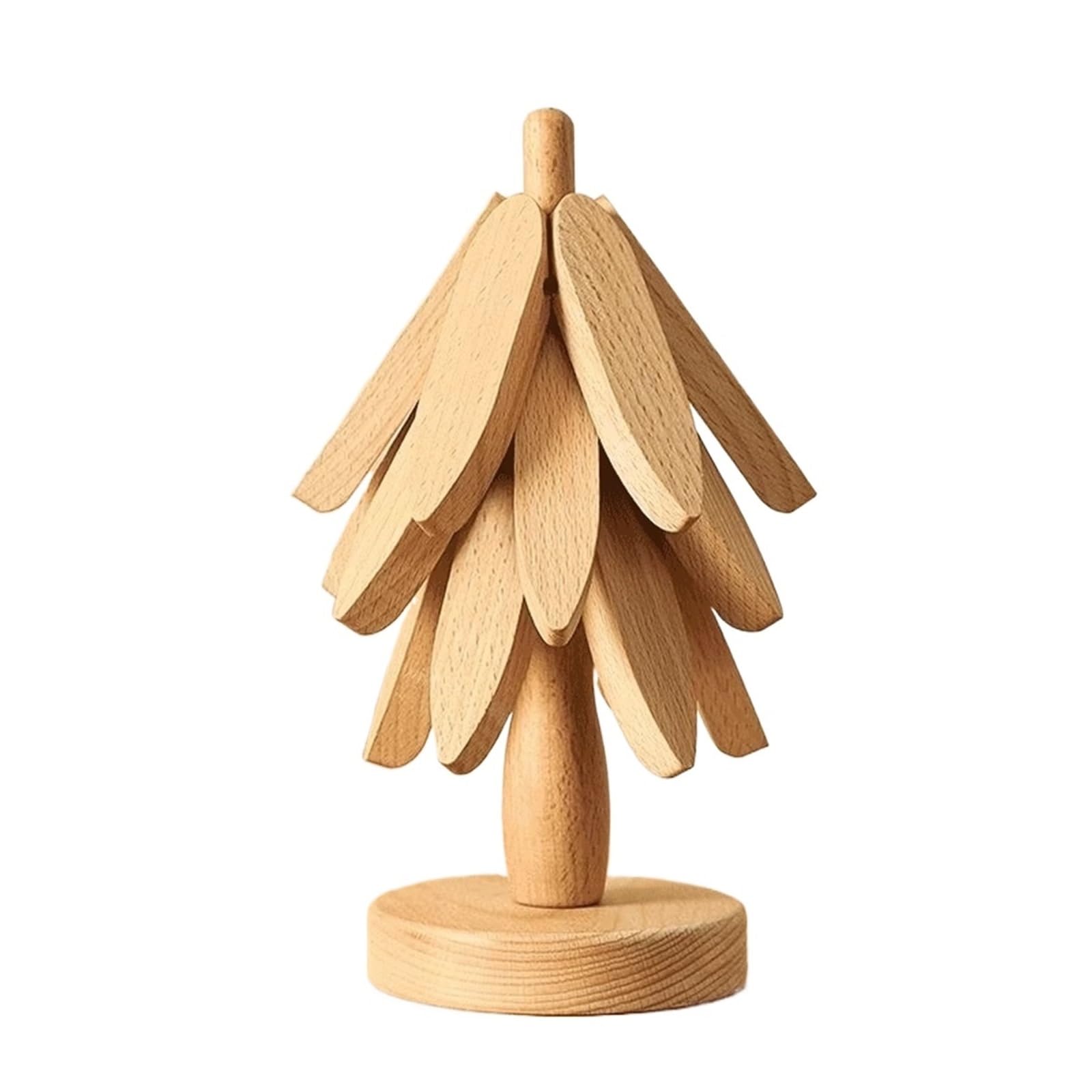 Christmas Tree Heat-Resistant Mat, Table Heat-Resistant Mat Set，Natural Wood, Christmas Trivet Set, Wooden Trivets & Stand(wood,Bracket-Gasketx3)