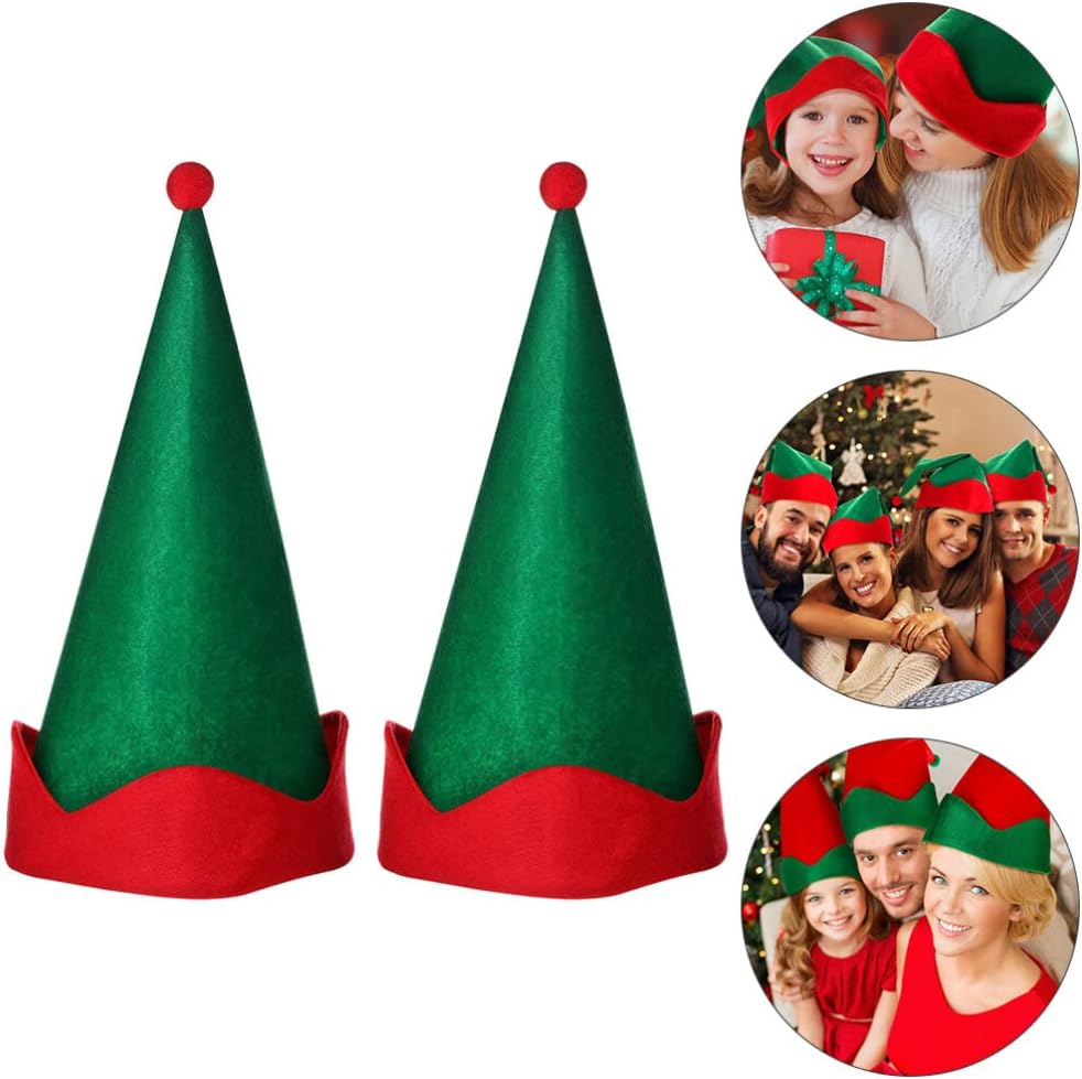 FRCOLOR 4pcs Christmas Elf Hat Felt Red and Green Santa Elf Hats Xmas Christmas Elf Costume Headwear