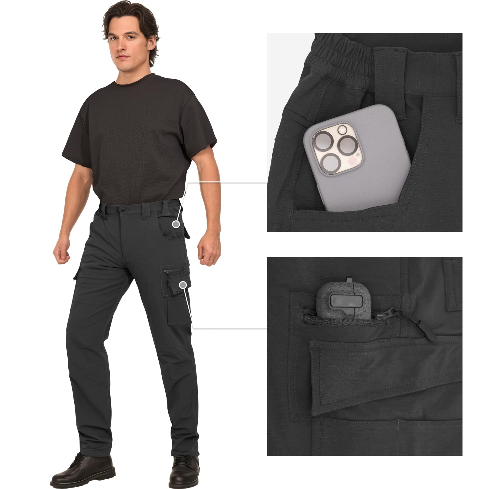 WORK IDEA Pantalón Impermeable Hombre para Senderismo, Softshell Elástico Transpirable y Suave, Pantalón de Trekking, Montañismo y Ocio
