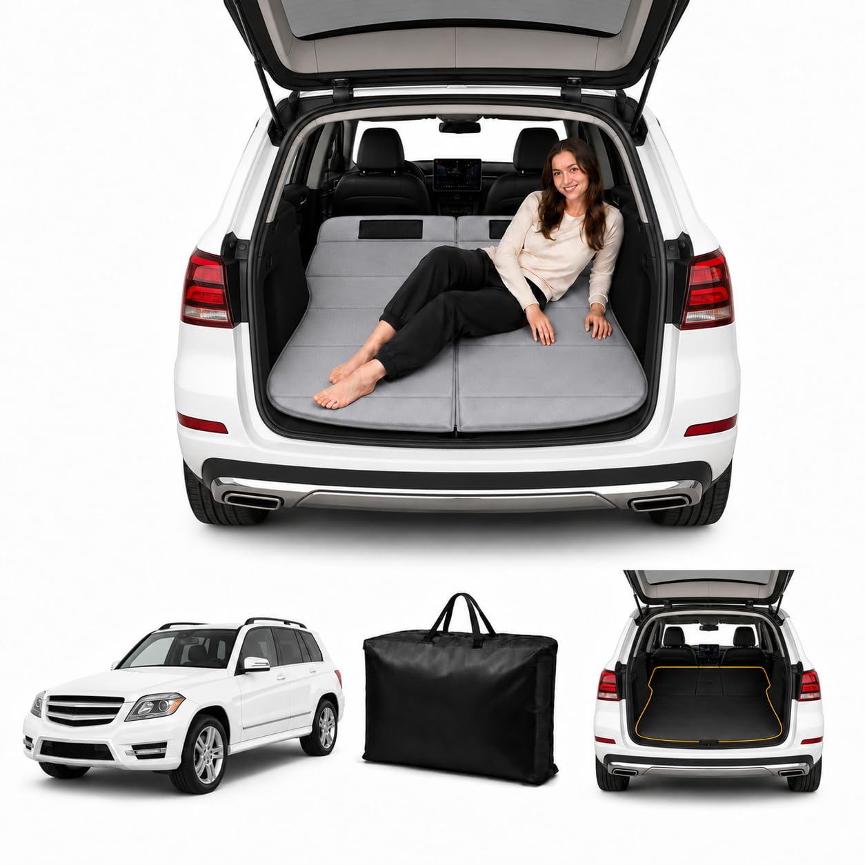 Car Mattress for GLC 2010–2015 GLK, Upgraded Non-Inflatable Thickened Foam SUV Car Camping Mattress, Foldable Trunk Sleeping Pad Car Bed Mattress for Road Trips Camping Travel