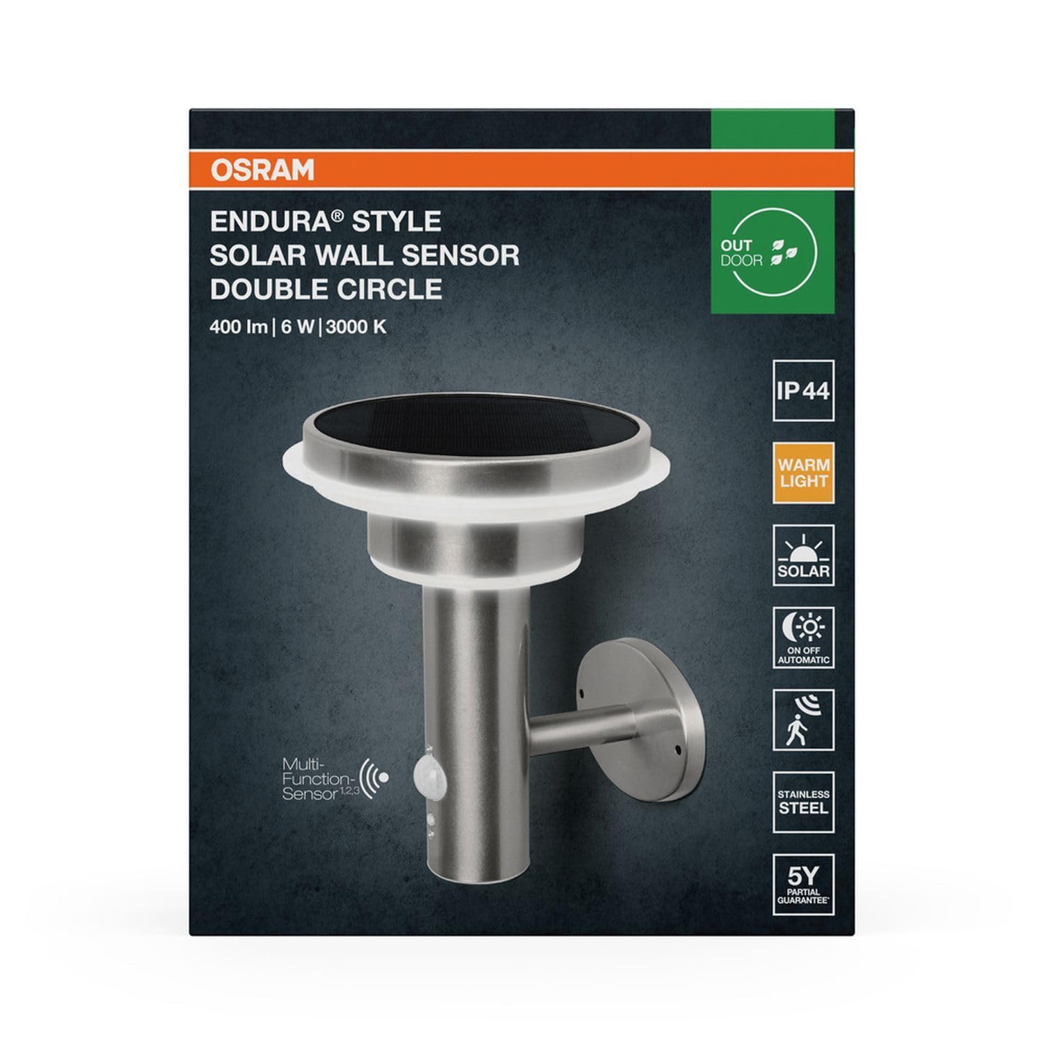 Licht-Erlebnisse LED Solar Wandleuchte mit Bewegungsmelder Edelstahl 3000 K IP44 Außen modern gemütlich H:22 cm stilvoll Wandlampe Terrasse