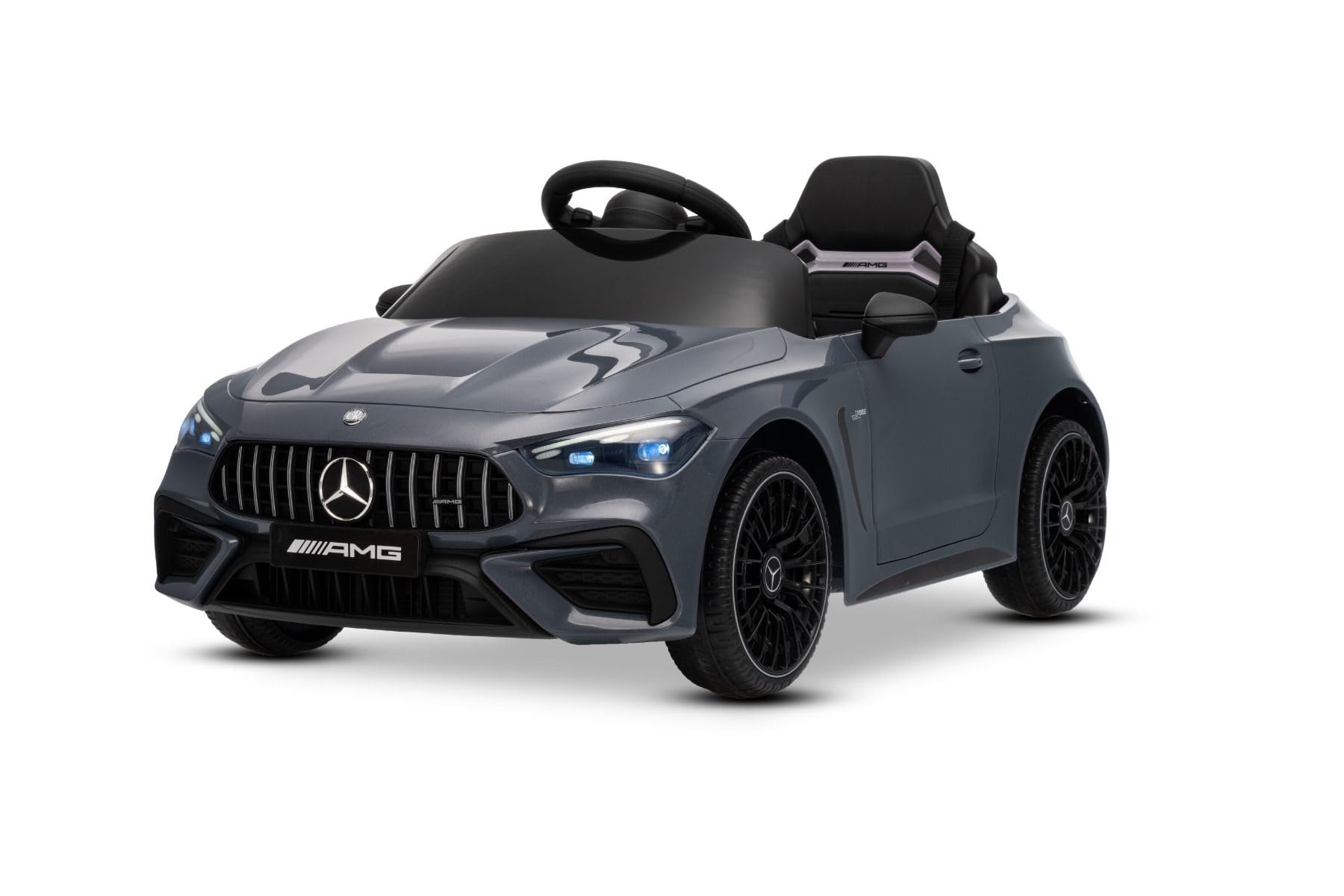 Samochód elektryczny dla dzieci Mercedes CLE 12V z napędem tylnym, szary, jednoosobowy, akumulator litowy, oświetlenie LED, duże siedzenie, pilot 2,4 GHz, odtwarzacz MP3 z wejściem USB/AUX