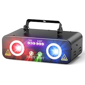 KeoBin DJ Laser Lights for Party, Professional 5 in 1 RGBUV Laser Light Show Projector Support DMX512, Sound Activated with Remote Control for Indoor Parties Disco Club KTV Bar Stage DJ Lighting
