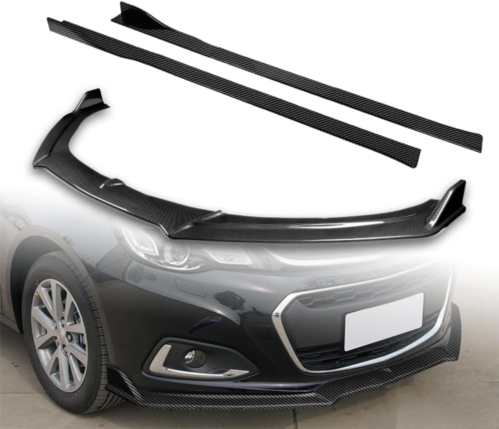 Q1-TECH, 9-Piece Front Bumper Lip Kit & Side Skirt Extensions Diffuser Set Compatible with Chevrolet Malibu 2013-2018, Front Bumper Lip Spoiler Air Chin Body Splitter ABS (Matt Black)