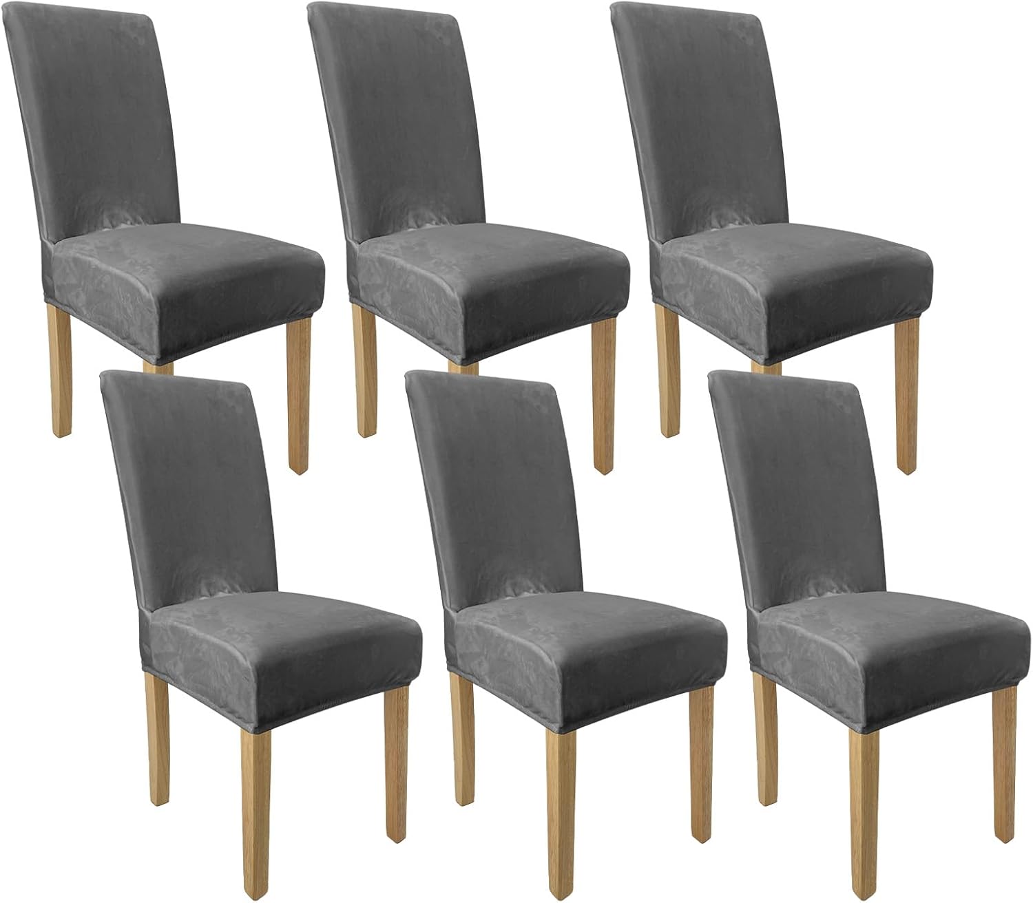 Velvet Dining Room Chair Covers Washable Dining Chairs Covers Stretch Velvet Kitchen Chairs Cover Anti-Dust Removable Parsons Chair Slipcovers for Banquet Home Hotel (Dark Grey, 6PCS)