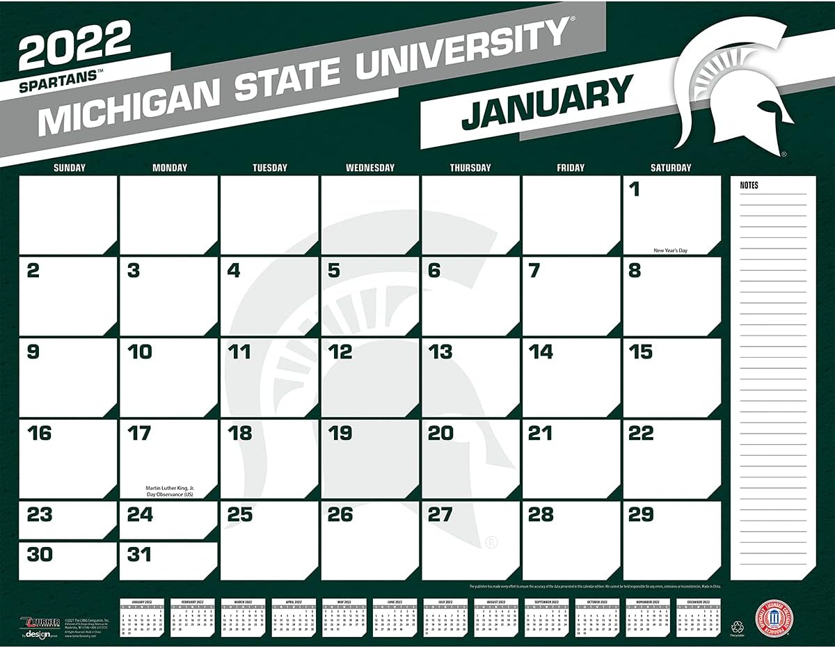 Michigan State Calendar 2022 Amazon.com : Turner Sports Michigan State Spartans 2022 22X17 Desk Calendar  (22998061565) : Office Products