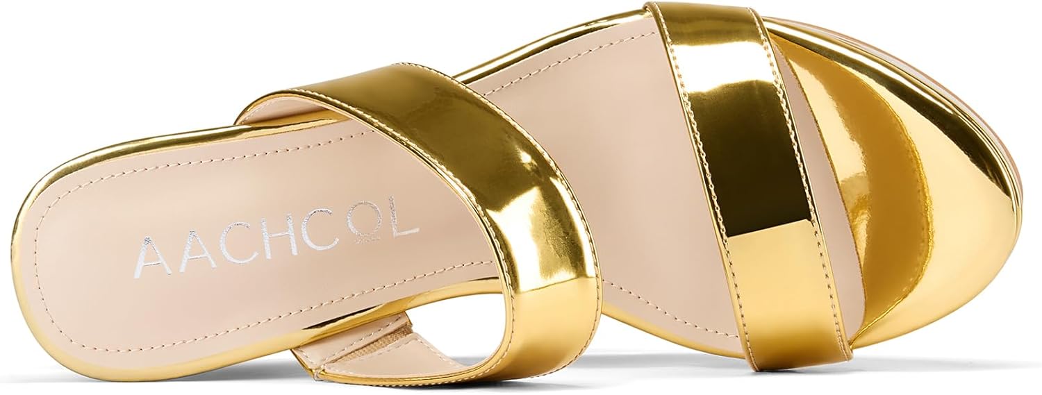 Aachcol Womens Slip-on Platform Wedge Sandals Open Toe High Heel Two Strap Wedge Mules Slides Prom Summer Dress Shoes 3.9 Inches Heels - Image 6