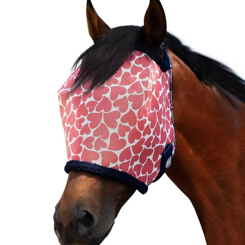 Máscara contra moscas para cavalos com malha respirável e proteção UV Harrison Howard Hearts X-Large (Warmblood)