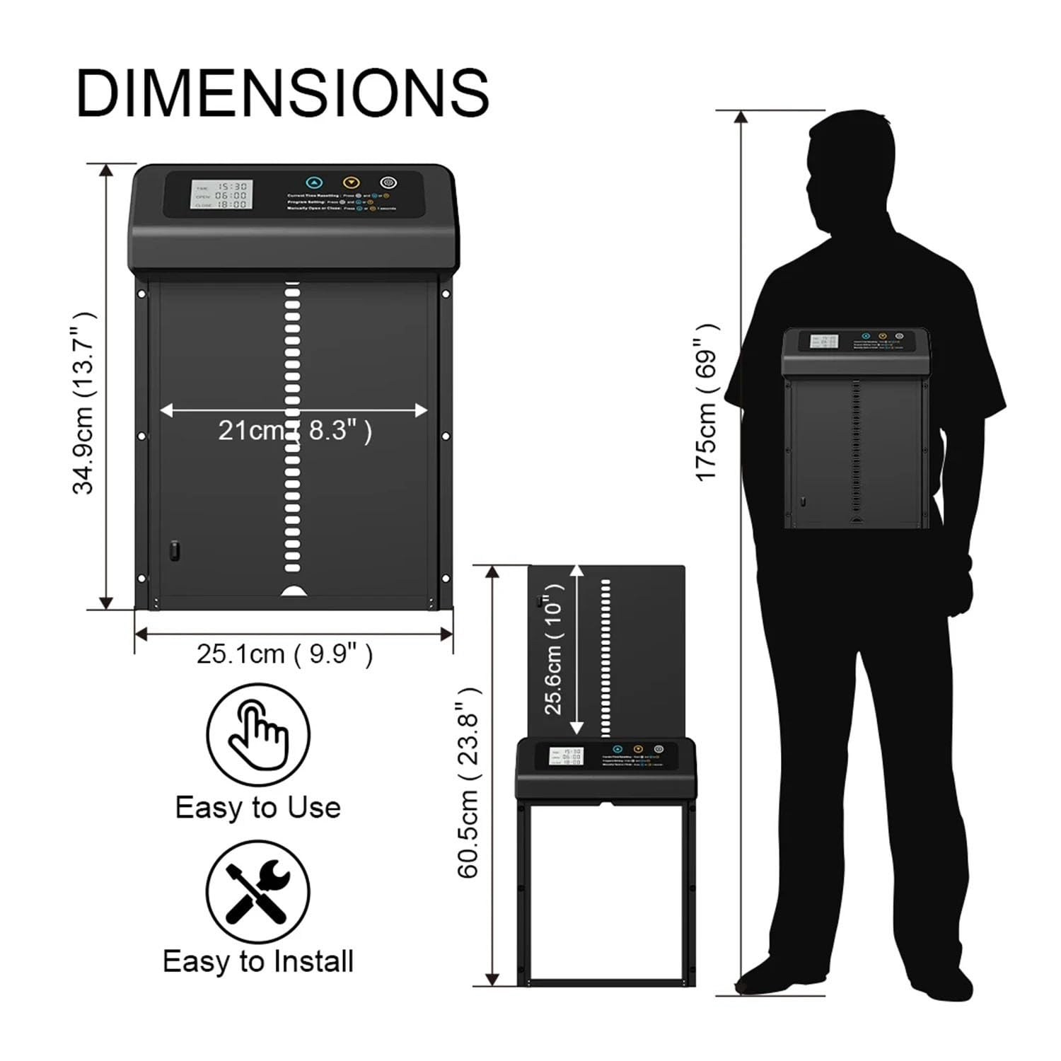 Porta Automatica Pollaio, Porta Automatica per Polli con Chiusura a Scatto, Impermeabile, Ampio Display, Timer, Modalità Manuale e Protezione Intelligente Anti-intrappolamento