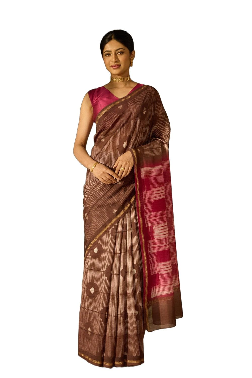 Taneira Brown Rajasthan Pure Silk Cotton Tie & Dye Shibori SareeWith Unstitched Blouse(SAPP01AD2888-Brown)-image-29