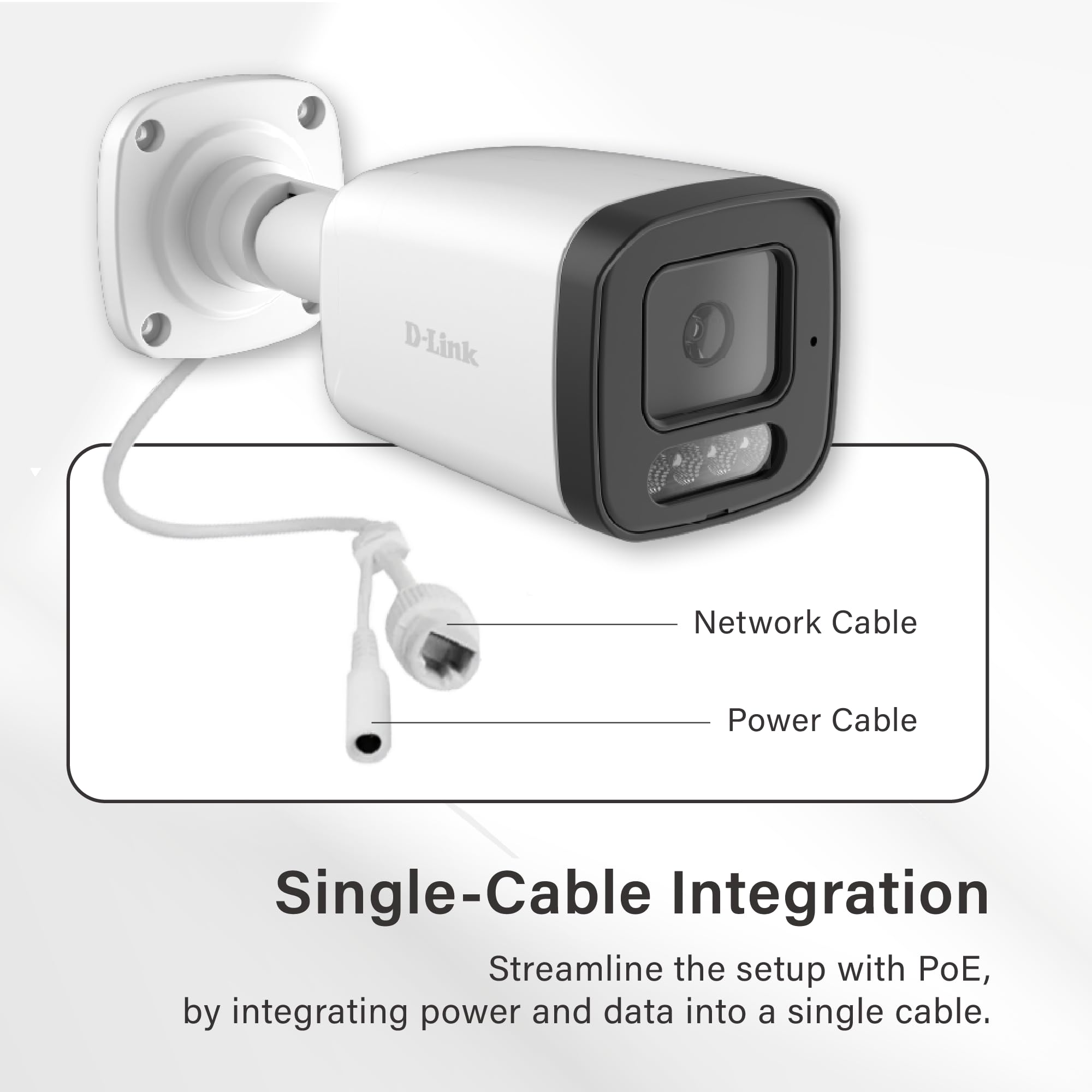 D-Link BCB-P01 2MP zewnętrzna kamera typu bullet, H.265 1080p IP CCTV kamera bezpieczeństwa z wykrywaniem człowieka, wbudowany mikrofon, inteligentny IR 30 m, microSD do 1 TB, IP66 odporna na warunki
