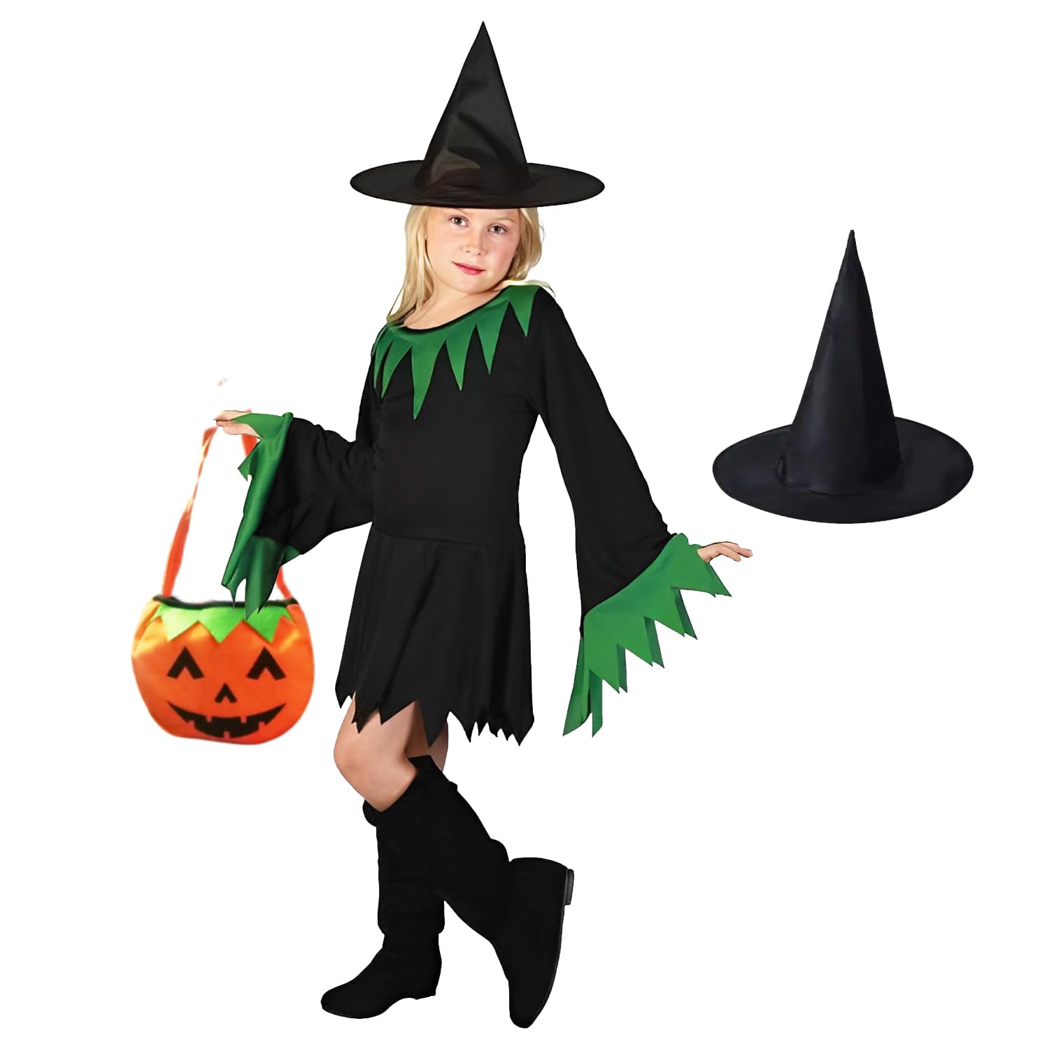 Rudra Fancy Dress Halloween costumes for kids | Halloween dress for girls (4-5 Years, F - Green Witch with Hat & Pumpkin Bag) (B0CRNWW58Y) Amazon Price History, Amazon Price Tracker