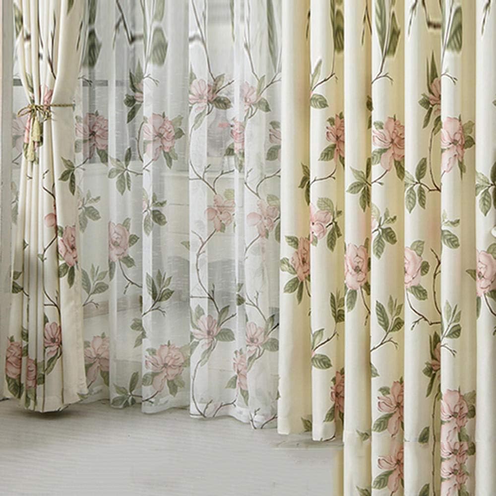 Drapes Blackout Printed Living Room Bedroom semi Tulle Floor Length 2 Pieces Curtain Hooks-1.5 × 2.7 m (W × H) × 2
