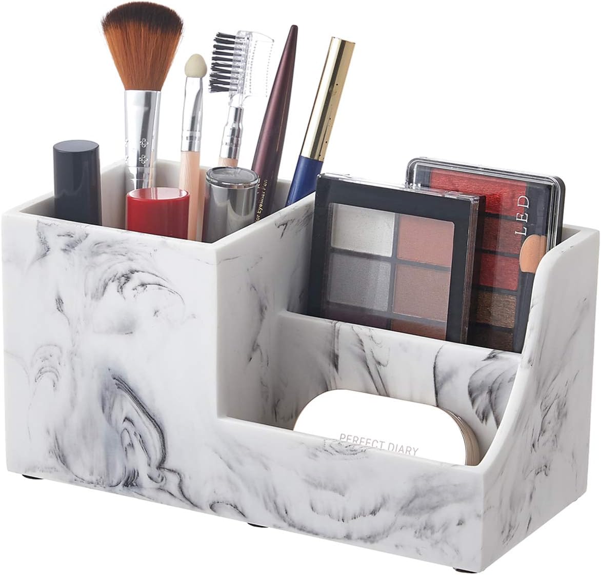 YININE Office Desk Organizer, White Marble Look Desktop Stationery Organizer Office Supplies Caddy Organizer Pencil Holder with Phone Stand Remote Holder for Office Home School College Vanity