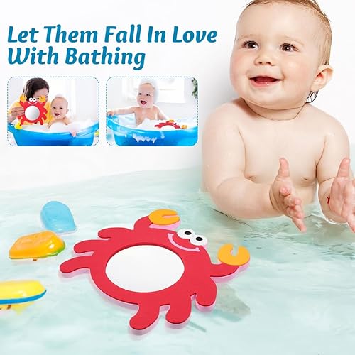 Miniatura 2 de Totority Espejo de baño para niños, 2 piezas de espejo de cangrejo de dibujos animados, espejo de baño, juguete educativo para bañarse, juguetes de