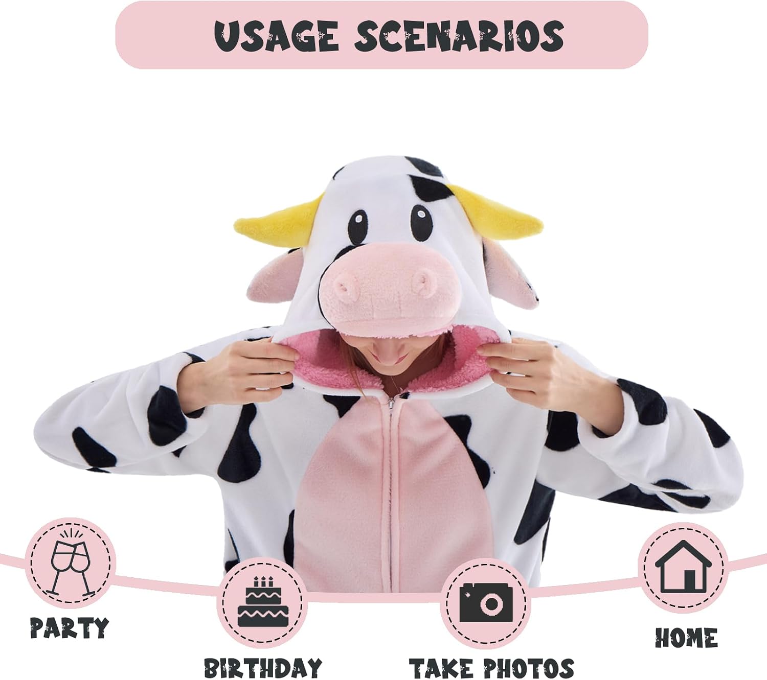Adult Onesie Costume Animal One-Piece Pajamas Sleepwear with Hood for Lounge Halloween Cosplay