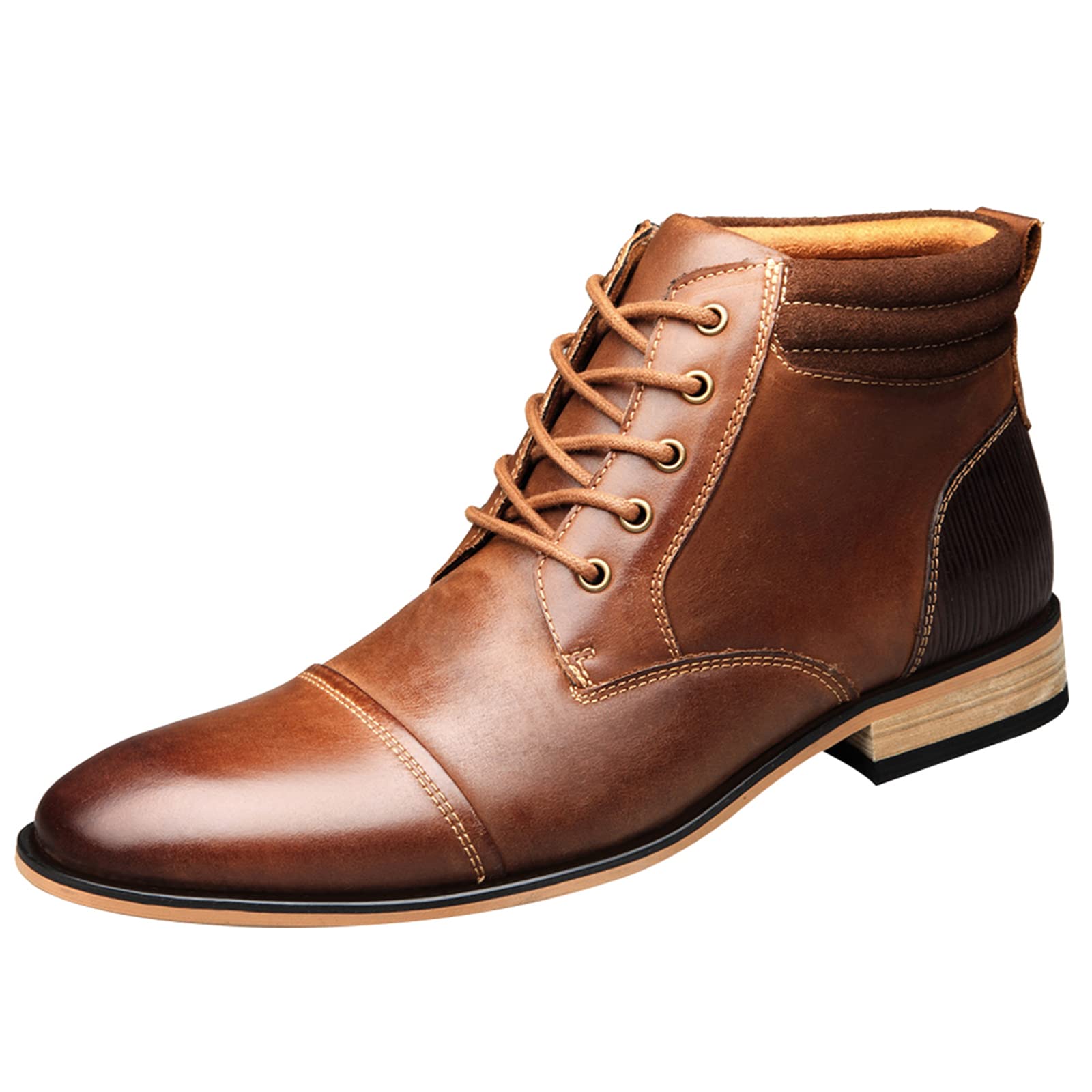 ANUFER Hommes Vintage Lacets Cuir Bottines Zip Formel Chaussures Habillées