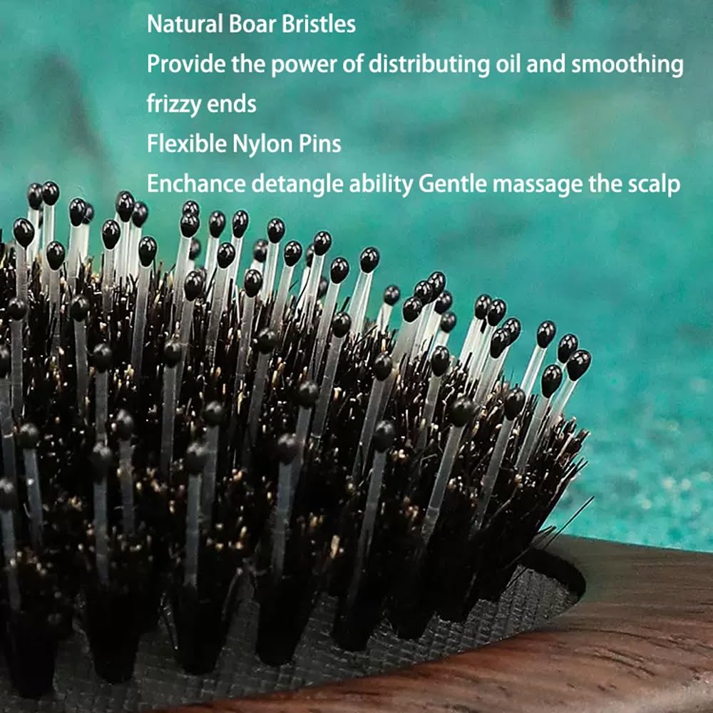 Cepillo para el cabello, cepillo de cerdas de jabalí 100% puras para mujeres y hombres, fino, largo, rizado o cualquier tipo de cabello, restaura el brillo y la textura y hace que el cabello
