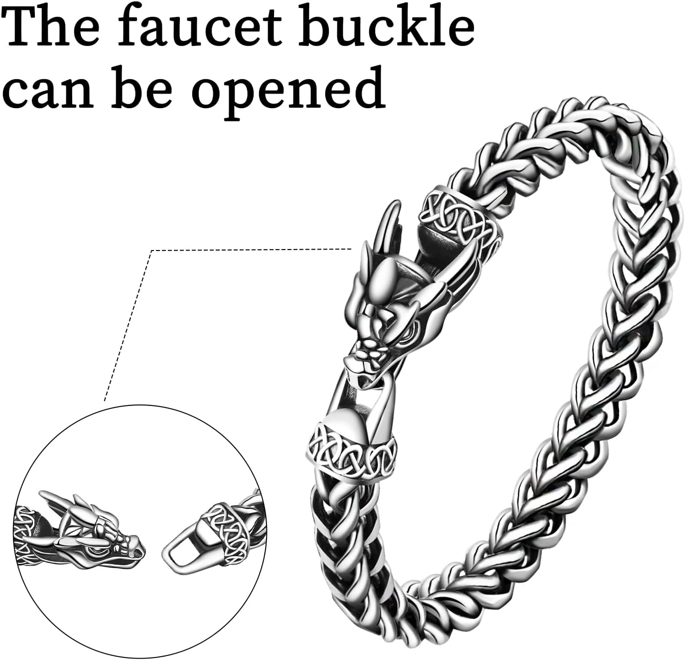 Viking Dragon Bracelet for Men, 316L Stainless Steel Cuban Link Chain 10mm Width, 8 Inch Length, Vintage Silver/Black/Steel/Gold, Punk Norse Jewelry Gifts for Him Husband - Image 3