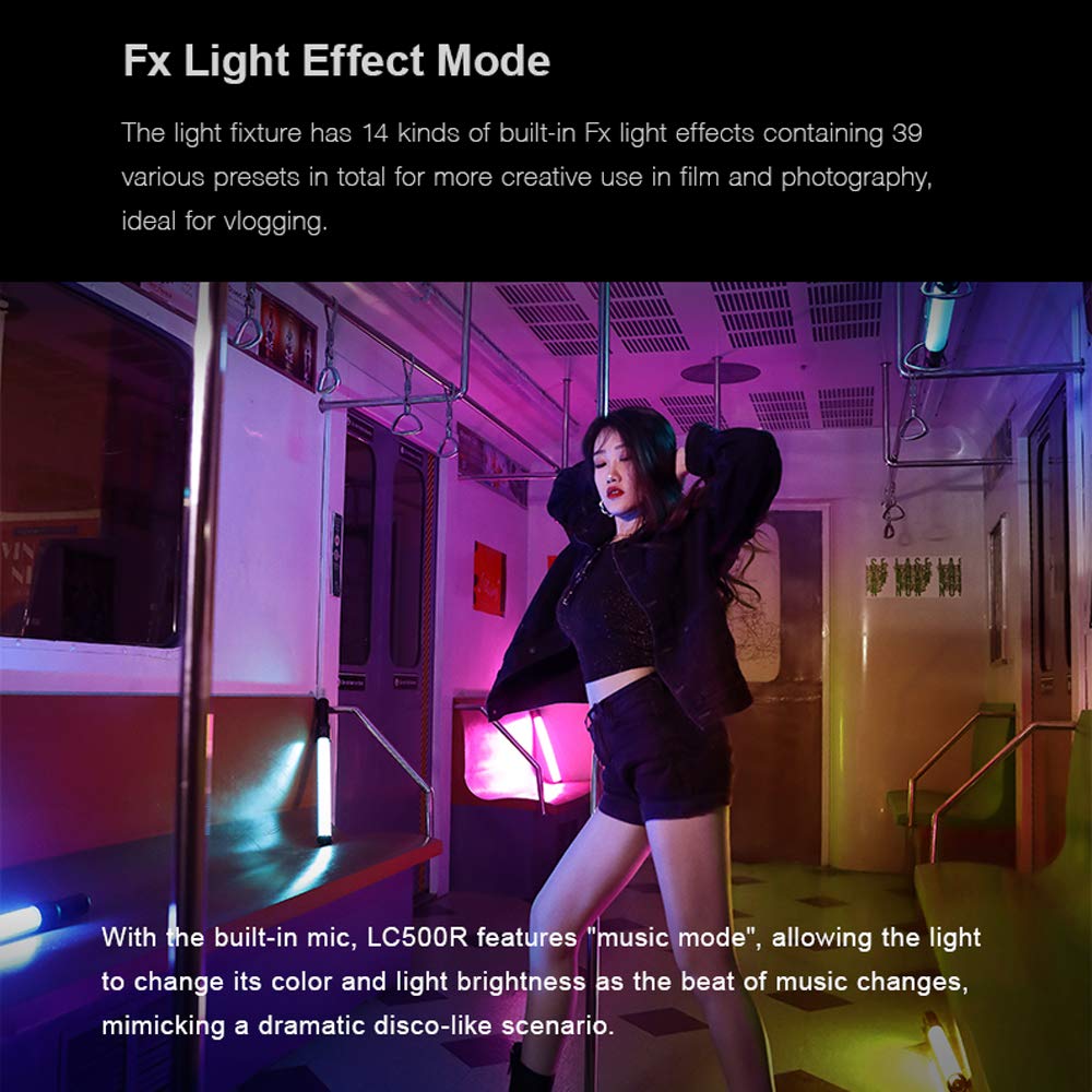 Godox LC500R - Chiavetta portatile LED RGB, CRI96 TLCI98, 2500 K-8500K, regolabile, luce LED portatile a 360° con modalità musica, modalità RGB, modalità CCT e 14 effetti di illuminazione FX