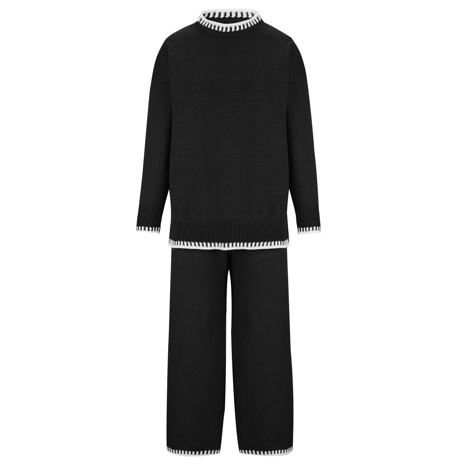 Tuta da donna Set completo maglione a maniche lunghe e pantaloni a gamba Wige Set Lounge Set da donna Casual Tinta unita Plus Size Homewear Co Ord Set Womens Loungewear Allentato Primavera 2 pezzi