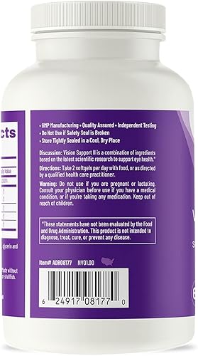 Miniatura 3 de AOR, Vision Support II, suplemento natural para apoyar la salud ocular, con luteína y zeaxantina, sin gluten, 60 cápsulas blandas (30 porciones)