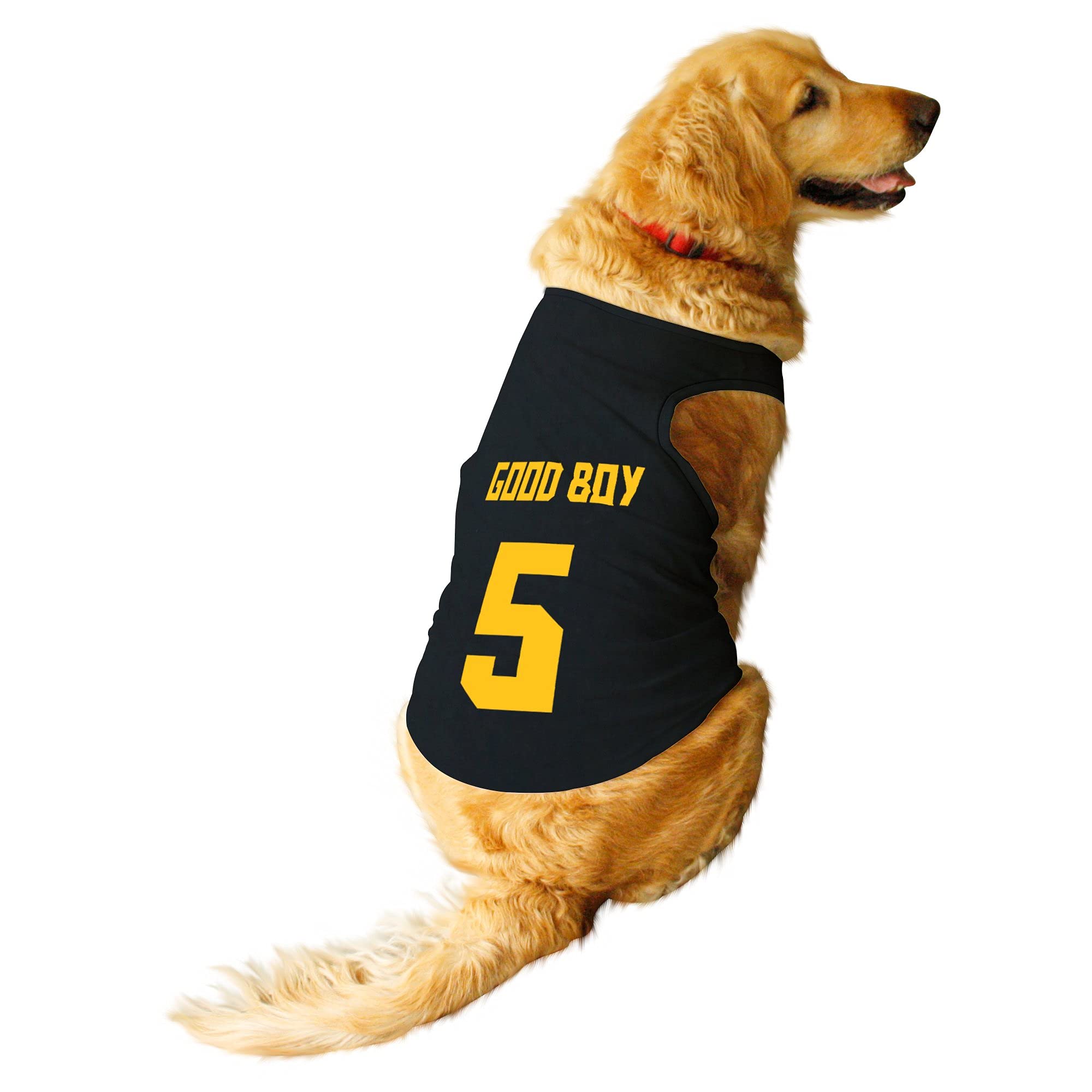 Ruse Pet Good Boy Jersey No.5 Printed Round Neck Sleeveless Dog Vest Tank T-Shirt/Tees Apparel/Clothes/Tees Gift for Dogs(Black) XX-Large (Saint Bernard, Great Dane etc.) (B09DSXRPXG) Amazon Price History, Amazon Price Tracker