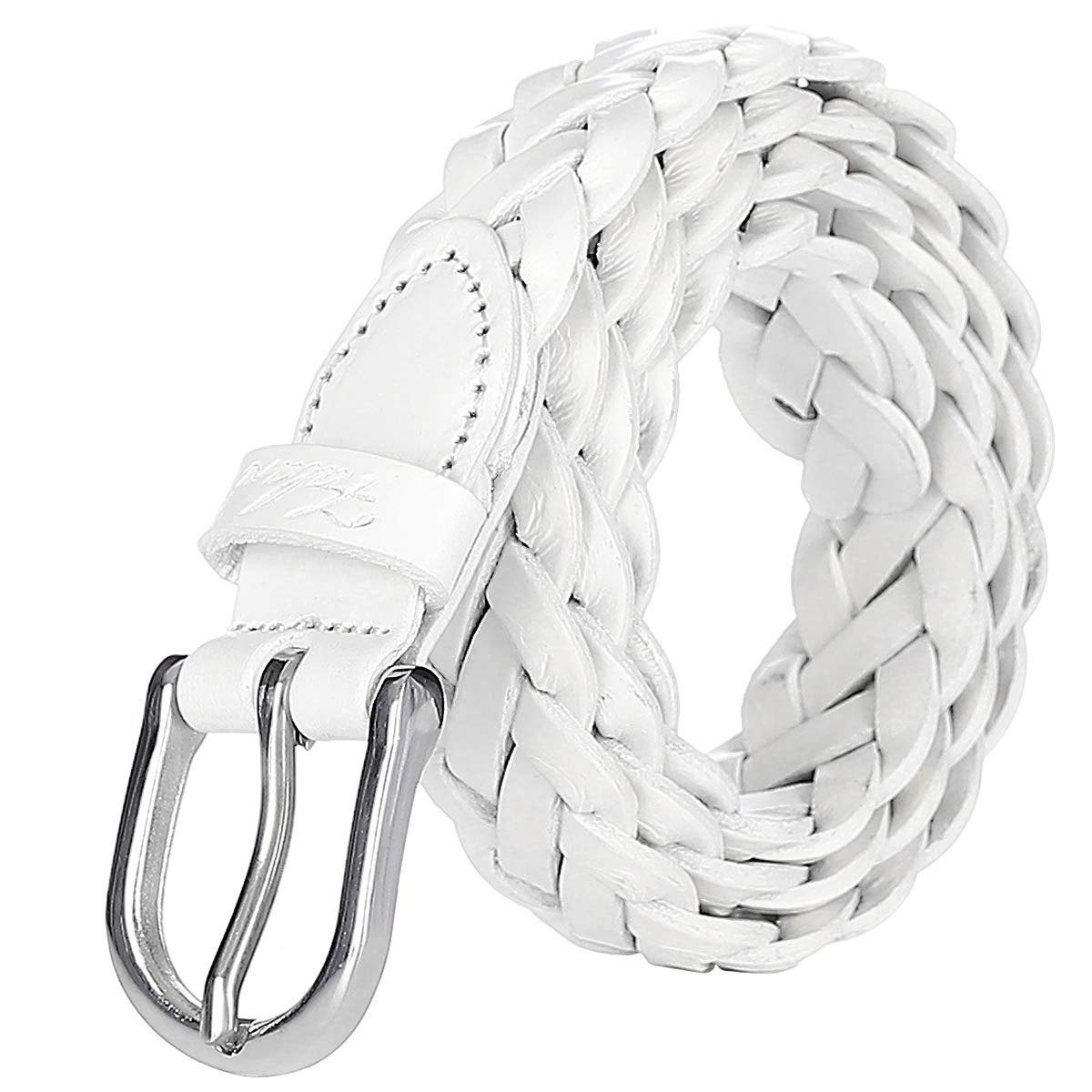 Falari Women's Leather Braided Belt Stainless Steel Buckle