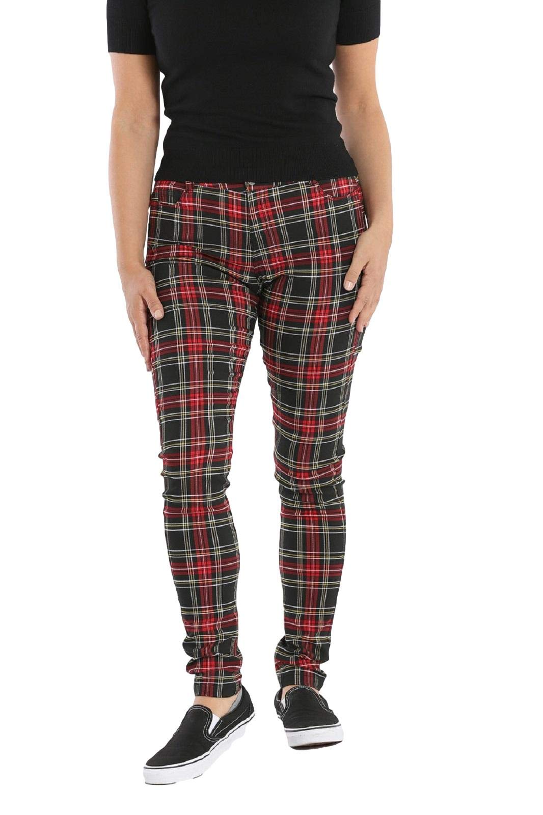 Women's Clash Tartan Plaid Check Emo Punk Skinny Pants Trousers