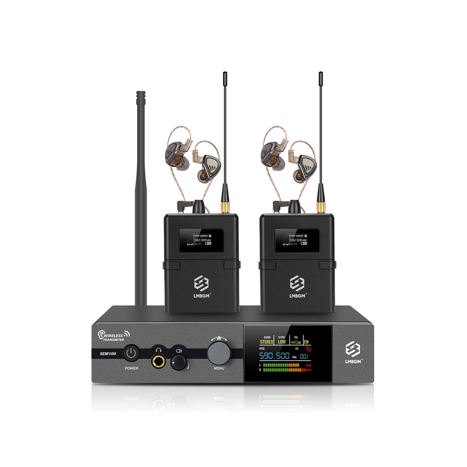 SEM100 Stereo Wireless In-Ear Monitor System - Professionelles IEM-Gerät für Live-Performance und Tonstudio (1-Kanal, 1/2 Taschensender, High-Fidelity-Klangqualität) (SEM100-2)