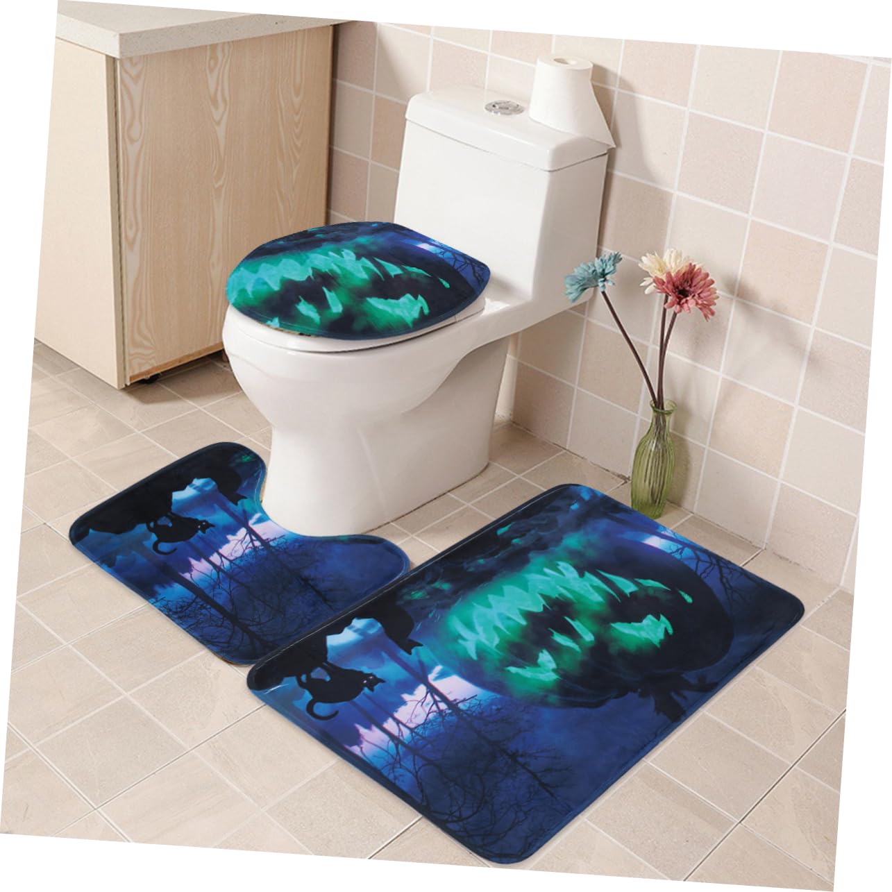 MAGICLULU Set di 3 Tappetini Bagno Zucca Halloween in Poliestere