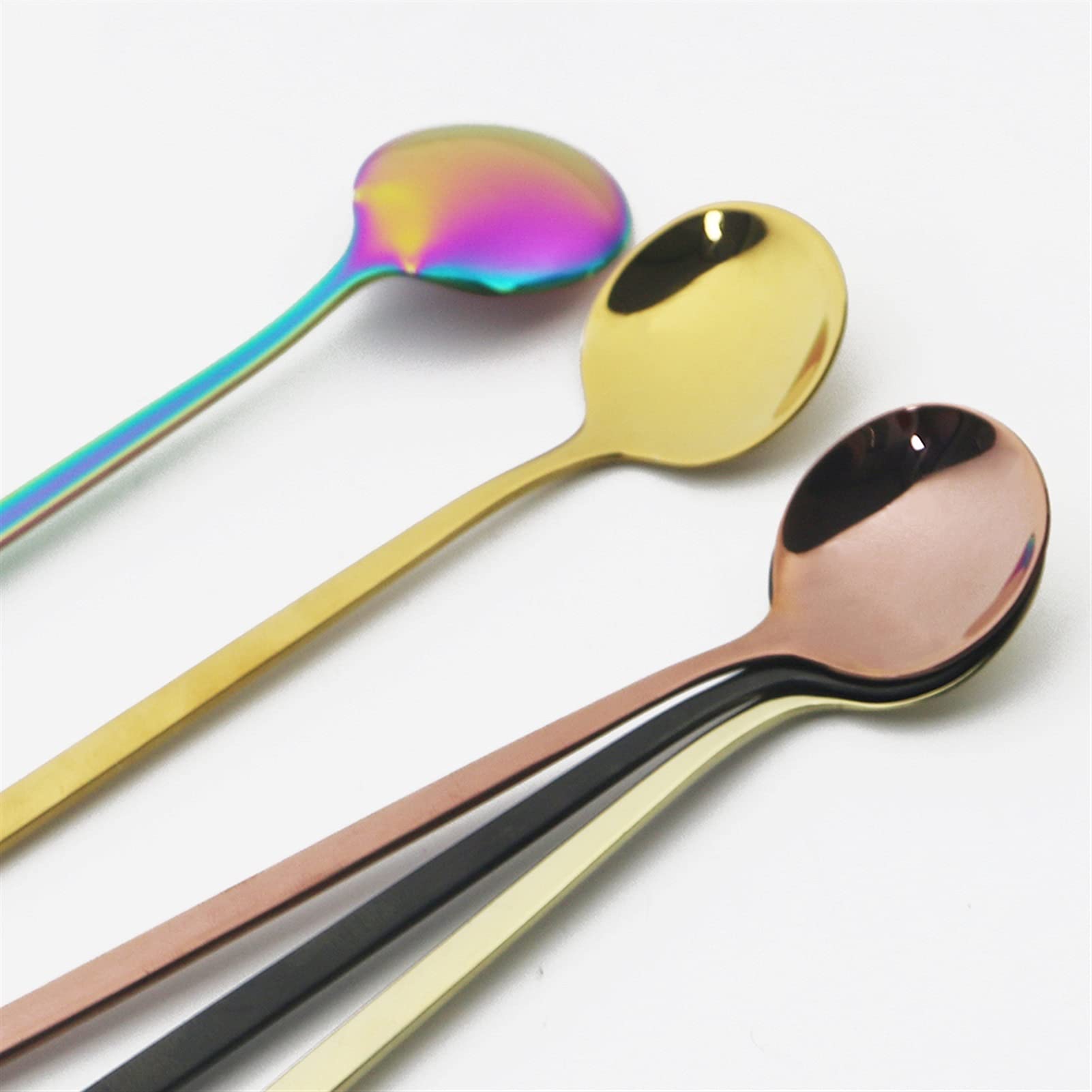 6pcs Cuillère à thé long de raccourcissement noir pour brusquer une brillance polie crème glacée à la crème glacée cuillère sans stique de la cuillère de cuisine de cuisine Coutellerie