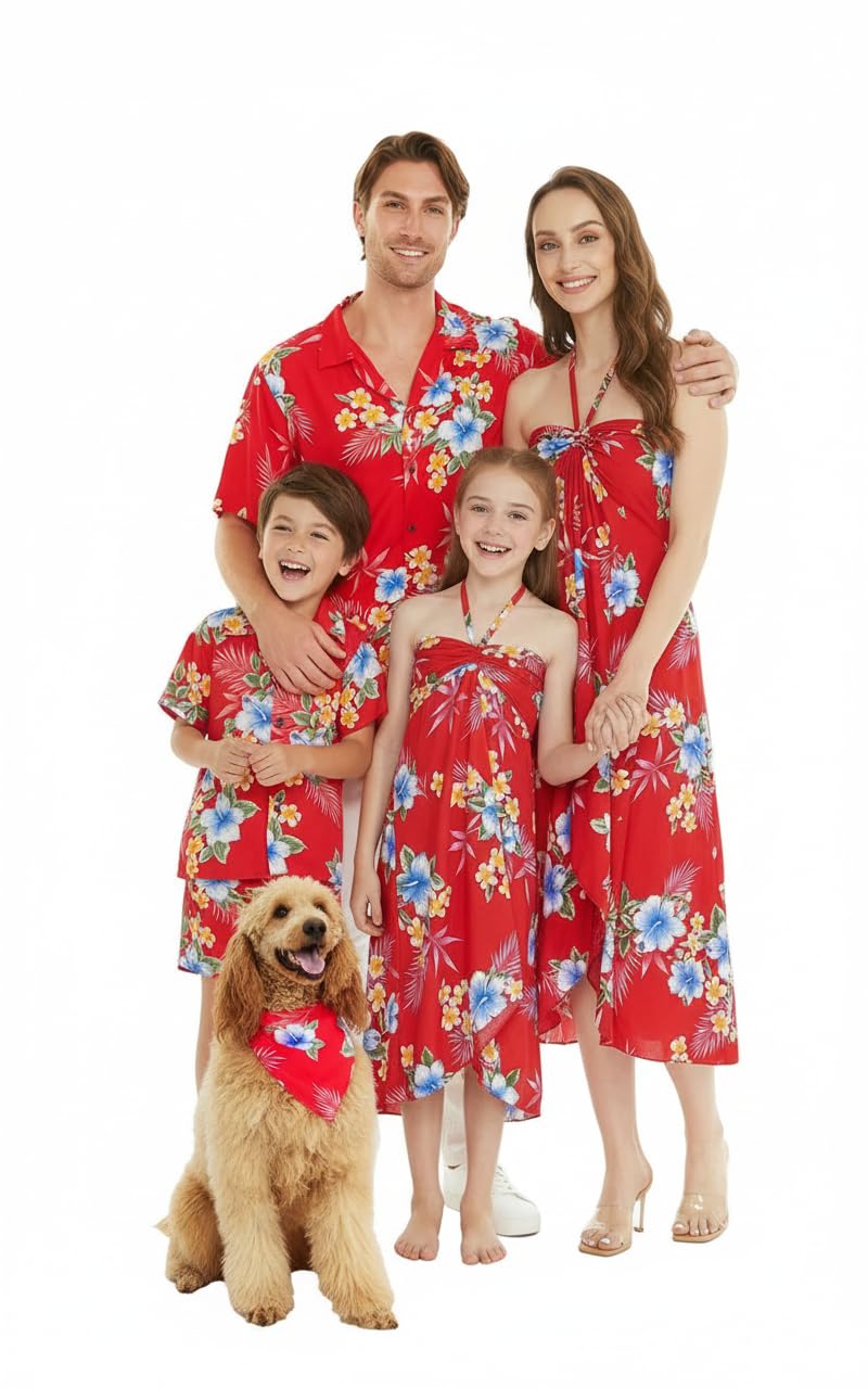 Matchable Family Hawaiian Luau Men Women Girl Boy Clothes in Hibiscus Red
