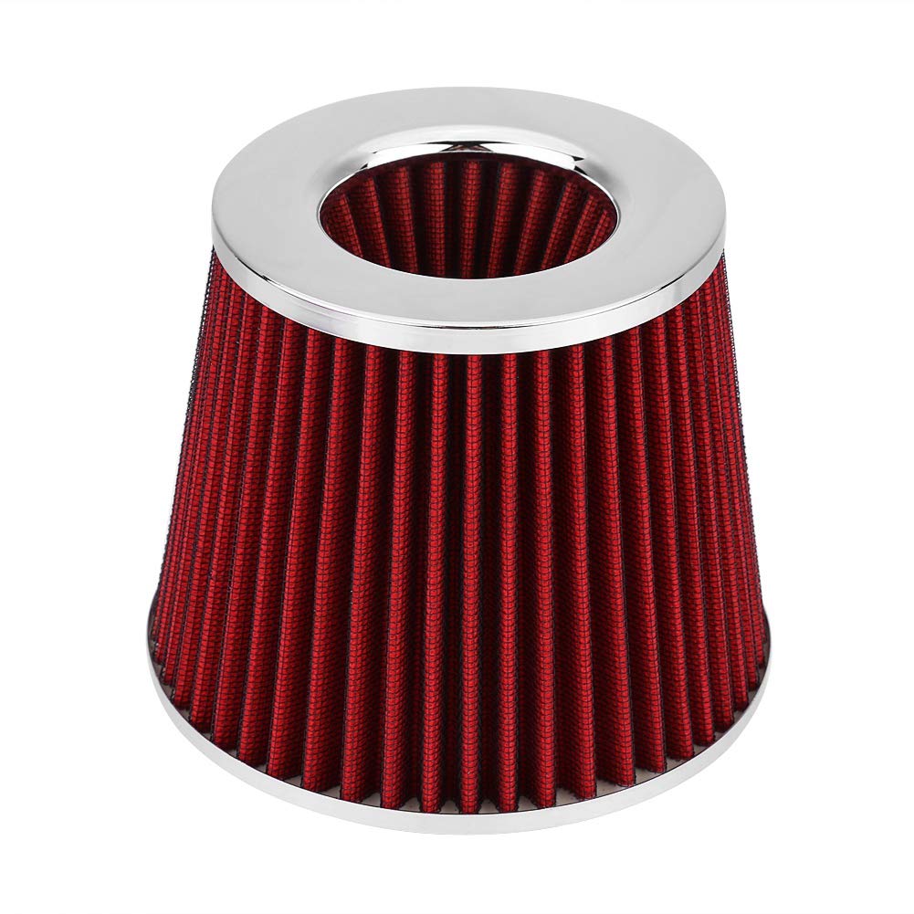Ausla Filtro Aria Sportivo Universale, Kit Tubo Aspirazione Aria Fredda 76 mm in Alluminio Rosso per Auto