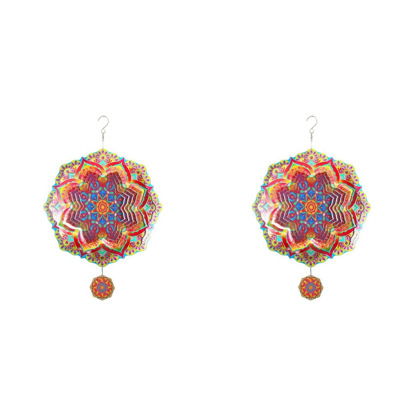 Vjsujehgy 2X Mandala Wind Spinner Metal 3D Rotating Windchimes Luxury Art Garden Hanging Outdoor Decoration