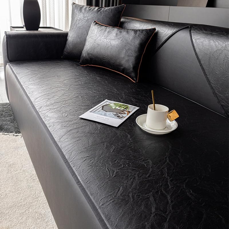 Mkuha Noir,50x70cm,Mince Housse de Canapé Lavable - Cuir Artificiel Universel Fissure Housse Canapé 1 2 3 4 Places, Housse de canapé Antidérapant, Housse...