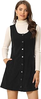 Corduroy Overall Dress for Women's Scoop Neck Sleeveless Button Down Casual Pinafore Dresses - Buy now
